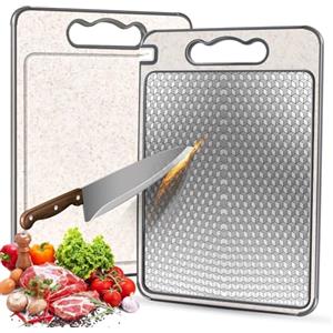 Dictien Tagliere in acciaio inox, tagliere a doppio lato per la cucina, design in rete resistente ai graffi, scanalatura per il succo, busta in silicone antiscivolo, lavabile in lavastoviglie