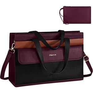 MOSISO Borsa Tote Laptop, 15,6 Pollici Custodia Tote in Pelle PU Donna, Borsa Professionale con Tasca con Patta e Pochette, Borse a Tracolla Impermeabile Computer, Valigetta Lavoro Ufficio, Prugna