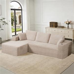 Scisola Divano Angolare 3 Posti, divano ad angolo a forma di L, divano letto con Chaise Longue per Soggiorno Appartamento, Non richiede installazione, 261x172x60cm, Beige