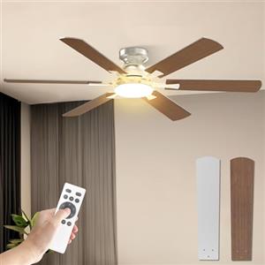 Mefine Ventilatore da Soffitto con Luce, 132cm Grande Ventilatore Soffitto con Luce e Telecomando, LED Lampadario Ventilatore con Silenzioso Reversibile DC Motore per Camera da Letto, Soggiorno