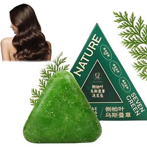 Generico Shampoo solido Nature Triangle, shampoo solido Usman Grass, sapone naturale Seven Green per la cura dei capelli Nutre, calma e rinforza i capelli per donne e uomini,1pc
