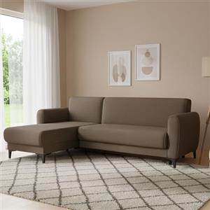 Dmora - Divano letto con penisola Angel, Divano ad angolo reversibile, Sofà contenitore moderno con chaise longue e 3 cuscini, 230x153h85 cm, Marrone