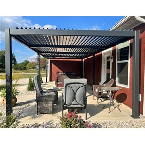 PURPLE LEAF Pergola Bioclimatica 3,5 x 8,5 m in alluminio, Pergola giardino esterno impermeabile con lame orientabili, durevole e senza manutenzione, gazebo da giardino per terrazza e carrello, grigio