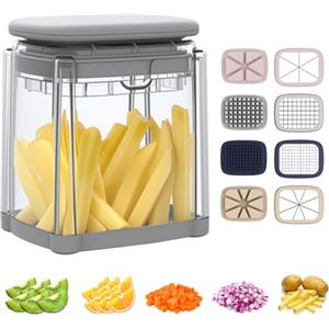 Pmueuff Taglia Patate, 4 IN 1 Mandolina per Verdure Taglio Tagliaverdure a Cubetti con 4 Lame in INOX Tagliapatate Taglia Verdure a Pressione Multifunzione per Patate Cetrioli Carote Cipolle Frutta