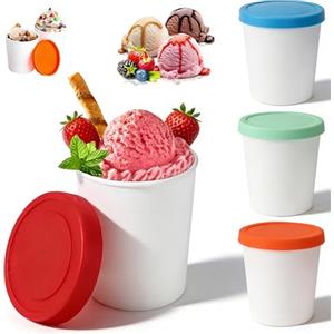 DEECOZY Set di 4 contenitori per gelato, contenitori per congelatore 250, riutilizzabili con coperchio in silicone, contenitore per ghiaccio per gelato, yogurt
