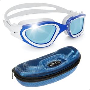 AqtivAqua DX Occhialini Nuoto Adulto Donna Uomo Bambini Occhiali Antiappannamento Mare Piscina (Blu Bianco, Sfumato)