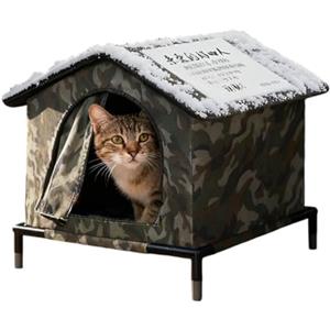 Salyeeluly Cuccia Gatto Esterno | Casetta Per Gatti Da Esterno Impermeabile Cuccia Impermeabile Con Tappetino E Pavimento Irialzato Rifugio | Casetta Isolata per Gatti Randagi in Giardino, Ideale Autunno Inverno