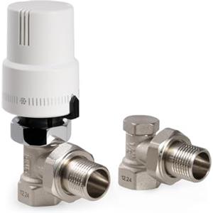VANCOCO Kit Termostatico a Squadra Completo 1/2 con Valvola Detentore ad Angolo, Raccordo Filettato G1/2 per Termosifoni - Valvola Termostatica Radiatore Bianco con Blocco e Posizione Anti-Gelo