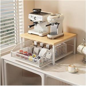Generic Organizzatore Macchina Caffè Portacapsule Dispensatore Cucina Mensola Due Livelli Carrello Microonde Cestino Contenitore Piano Tavolo(White)