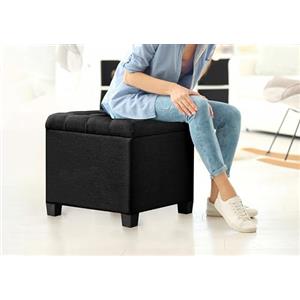 IlGruppone Pouf Poggiapiedi Cubico XXL Con Contenitore Integrato Cubo Imbottito Lino 45Cm Piedini legno Panca Moderna Cassapanca Soggiorno Panchina Ingresso Scarpiera Sgabello Grande - Nero6