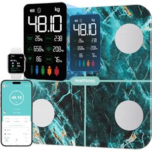 Healthkeep Bilancia per il grasso corporeo, bilancia per persone con grasso corporeo e massa muscolare, 15 dati del corpo con analisi del grasso corporeo, bilancia intelligente con app, ampio display, verde