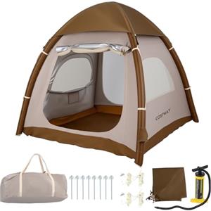 COSTWAY Tenda da Campeggio Gonfiabile per 4 Persone, Tenda da Spiaggia con Poma, 2 Porte, Lucernario e Finestre, in Tessuto Impermeabile, con Copertura Rimovibile e Borsa, 208 x 208 x 196 cm