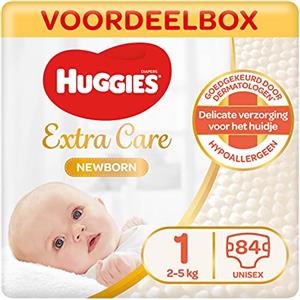 Huggies, Pannolini per bambini Taglia 1 (2-5 kg), Neonati, Unisex, Con indicatore di umidità, Confezione 1 mese di consumo, Neonato - 21x 4 (84 Unità)