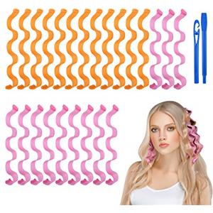 URAQT Bigodini per Styling Capelli, 24 Pz Styler a Mossi Magici senza Calore a 30 cm, Bigodini Morbidi Flessibili con 1 Set di Ganci per Capelli per Uso Domestico e Fai-da-te