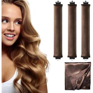 Dunjot Bigodino per capelli senza calore, aste flessibili per dormire durante la notte, senza calore, in velluto, morbide aste arriccianti per tutti i tipi di capelli, 4 pezzi, marrone