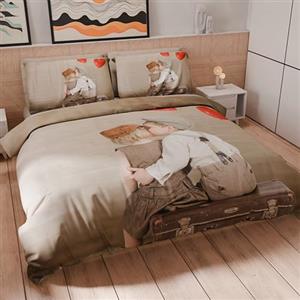 PETTI Artigiani Italiani - Set Copripiumino Singolo 135x200 cm (1 Federa 80x80 cm Inclusa), Parure Copripiumino Microfibra con Stampa Digitale Bacio - Made in Italy