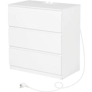 Liink1Ga Cassettiera Camera da Letto in Legno Bianca Larghezza 70 cm Cassettiere Bianche 3 Cassetti&Multipresa/Comodino Cassettiera e Credenza Bianco per Ufficio Soggiorno Corridoio Mobili/70x40x75CM