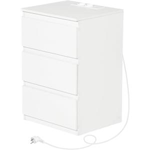 Liink1Ga Cassettiera Camera da Letto in Legno Bianca Larghezza 40 cm Cassettiere Bianche 3 Cassetti&Multipresa/Comodino Cassettiera e Credenza Bianco per Ufficio Soggiorno Corridoio Mobili/40x35x60CM