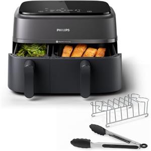 Philips Airfryer Serie 3000 con doppio cestello - Friggitrice ad aria da 9L, Rapid Air, 99% di grassi in meno, kit colazione, risparmio energetico, ideale per tutta la famiglia, HomeID (NA350/03)