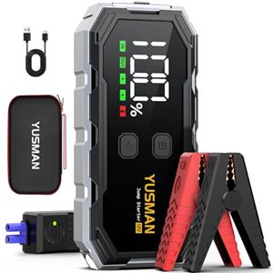 YUSMAN Booster Avviamento - 9000A Portatile Avviatore di Batteria Auto 12V (fino a ALL Gas/10.0L Diesel), Avviatore di emergenza per Auto con cavo di sicurezza, LED, 5 V/3A