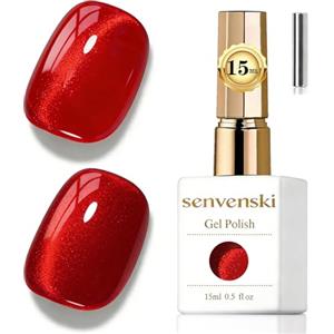 Senvenski Gelatina Vetro Cat Eye Smalto Semipermanente, 15ML Occhi di Gatto Magnetica per Gel Unghie Kit Olografico Glitterato Cristallo Smalti Unghie Salon Home DIY (Rosso Rubino, 0.5fl oz)
