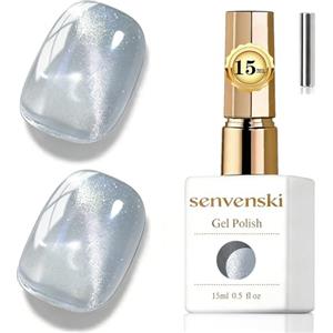 Senvenski Gelatina Vetro Cat Eye Smalto Semipermanente, 15ML Occhi di Gatto Magnetica per Gel Unghie Kit Olografico Glitterato Cristallo Smalti Unghie Salon Home DIY (Argento, 0.5fl oz)