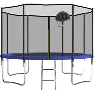 Ovatoys Trampolino per esterni, diametro 305/366 cm, per bambini e adulti, per il tempo libero, con cestino da basket, scala e rivestimento antiruggine, portata 200/272 kg
