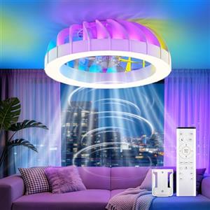 GLOFAN 46cm Ventilatore da Soffitto con Luce e Telecomando, 6 Velocità Silenzioso Lampadario con Ventilatore da Soffitto, 3000k-6500k & RGB Luce Posteriore Ventilatore per Soggiorno Camera da Letto