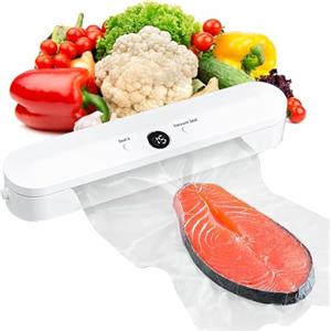 Mayhug Macchina per sottovuoto per alimenti, con taglierina integrata, per sottovuoto con un solo tocco, per alimenti secchi e umidi e mantiene freschi, carne, verdure, snack, frutta, con 10 sacchetti