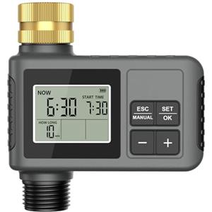RIOGOO Timer per rubinetto da giardino esterno, timer per irrigatore programmabile con ritardo pioggia, irrigazione a goccia automatica e sistema di irrigazione del prato per cortile (1 Outlet)