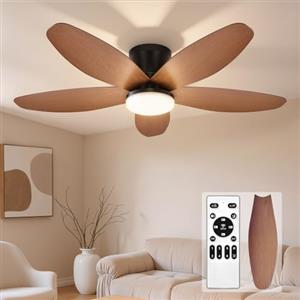 Wopigh 102CM Ventilatore a Soffitto,6 Velocità Ventilatore da Soffitto con Luce, Dimmerabile, Timer, 5 Pale Ventilatoro da con Luce e Telecomando per Soggiorno,Cucina,Camera da Letto, Ufficio (colore noce)