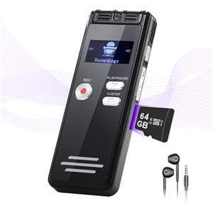 NekSide Registratore vocale con Playback 64 GB - 1536 Kpbs, dispositivo di registrazione audio one-touch con cancellazione del rumore per interviste/classi/riunioni