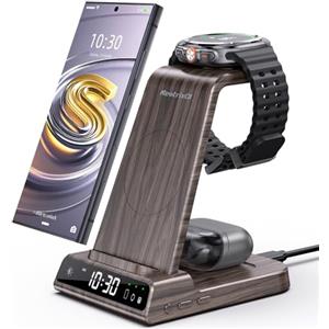 NeotrixQI Caricatore Wireless Con Orologio Digitale per Samsung Galaxy S25 Ultra, Stazione di Ricarica Wireless per Galaxy Watch Ultra 8 7 6, Caricatore Wireless per S24 Ultra Z Fold 7/Z Flip 6 Galaxy Buds 2