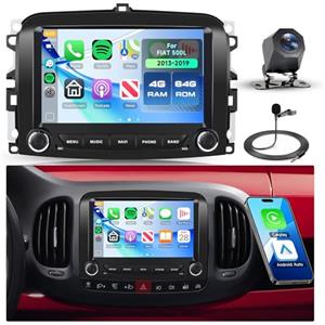 Rimoody 4G+64G Autoradio Android per FIAT 500L 2013-2019, 7 Pollici Radio 500L con Carplay Android Auto Wireless Navi GPS WiFi/FM/RDS/EQ BT Mirror Link Controllo del Volante Retrocamera