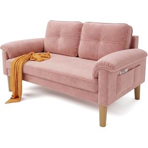 Xbro Divano a 2 Posti con Braccioli e Tasche Laterali, Piccolo Divano in Tessuto per Soggiorno, Appartamento, Ufficio, Facile da Montare, 145 x 77 x 77 cm,Rosa
