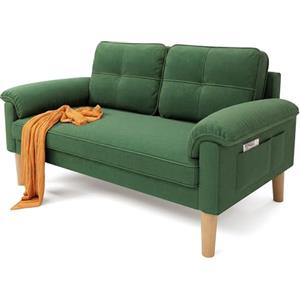 Xbro Divano a 2 Posti con Braccioli e Tasche Laterali, Piccolo Divano in Tessuto per Soggiorno, Appartamento, Ufficio, Facile da Montare, 145 x 77 x 77 cm,Verde