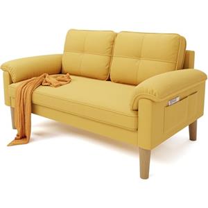 Xbro Divano a 2 Posti con Braccioli e Tasche Laterali, Piccolo Divano in Tessuto per Soggiorno, Appartamento, Ufficio, Facile da Montare, 145 x 77 x 77 cm,Giallo