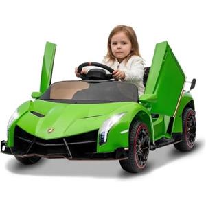 RBFGYIOP Macchina Elettrica per Bambini a 3-6 Anni a 2 Posti, Lamborghini Auto Elettrica Macchina con Telecomando, 2 Motori,12V Max 30kg 3 Velocità-Fari LED-Sedile Ampio-Sospensioni-MP3(Verde)