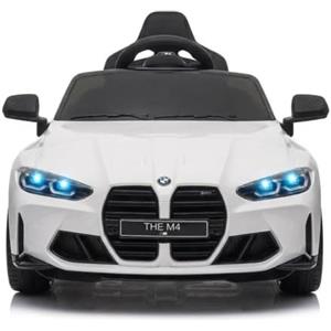 RBFGYIOP Macchina Elettrica per Bambini 3-6 Anni, BMW M4, Auto Elettrica Macchina 12V con Telecomando Parentale 2,4G, Luci LED, Suoni Realistici, Soft Start e Cintura di Sicurezza, Bianco
