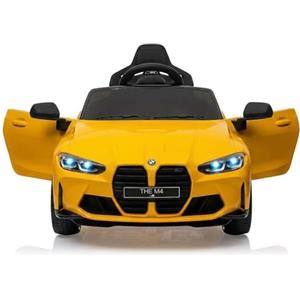 RBFGYIOP Macchina Elettrica da Bambini a 3-6 Anni, 12V con Telecomando Parentale 2,4G, Luci LED, Suoni Realistici, Soft Start e Cintura di Sicurezza, Regalo per Bambi, Giallo, BMW M4