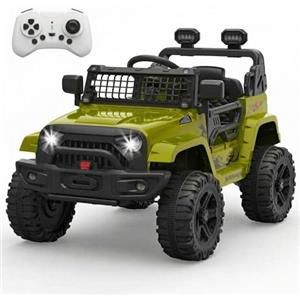 RBFGYIOP Macchina Elettrica per Bambini 12V, Jeep Fuoristrada 3-8 Anni con Bluetooth e Radio FM, Telecomando Parentale 2.4G, Doppio Motore 35W, Velocità 2-4 Km/h, Luci LED, MP3, Verde