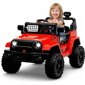 RBFGYIOP Macchina Elettrica per Bambini 12V, Jeep Fuoristrada 3-8 Anni con Bluetooth e Radio FM, Telecomando Parentale 2.4G, Doppio Motore 35W, Velocità 2-4 Km/h, Luci LED, MP3, Rosso