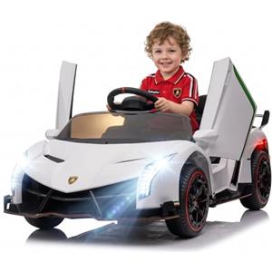 RBFGYIOP Macchina Elettrica per Bambini 3-6 Anni a 2 Posti, Lamborghini Auto Elettrica Macchina Telecomando, 2 Motore, 12V, Max 30kg, 3 Velocità-Fari LED-Sedile Ampio-Sospensioni-MP3, Bianco