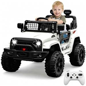RBFGYIOP Macchina Elettrica per Bambini 12V, Jeep Fuoristrada 3-8 Anni con Bluetooth e Radio FM, Telecomando Parentale 2.4G, Doppio Motore 35W, Velocità 2-4 Km/h, Luci LED, MP3, Bianco