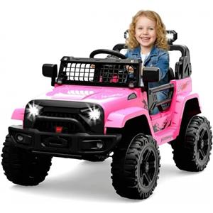 RBFGYIOP Macchina Elettrica per Bambini 12V, Jeep Fuoristrada 3-8 Anni con Bluetooth e Radio FM, Telecomando Parentale 2.4G, Doppio Motore 35W, Velocità 2-4 Km/h, Luci LED, MP3, Rosa