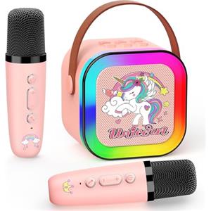 Dislocati Macchina karaoke con 2 microfono Bluetooth karaoke regalo giocattolo per ragazze 3-12 anni altoparlante portatile con luci a LED, ideale per feste di famiglia, feste e attività all'aperto