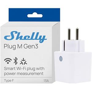 Shelly Plug M Gen3 Bianco - Presa Intelligente Wi-Fi & Matter (Tipo F), Misurazione Consumi, 13A, 3000W, Nessun Hub Richiesto, Timer, Smart Riscaldamento, Luci, Alexa, Google Home, Apple HomeKit