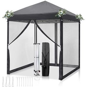 LEADZM Gazebo 2x2m, Pieghevole, Impermeabile, Protezione UV 50+, Regolabile in Altezza con 4 Zanzariere, Stabile, Ideale per Giardino, Terrazza, Campeggio e Uso Commerciale, Antracite