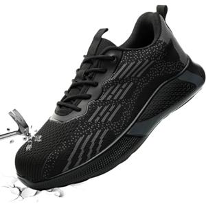 Baodenvi Scarpe da Lavoro S1 Scarpe Antinfortunistiche Donna Uomo Protettive Sportive Unisex Scarpe Estive Traspiranti Antiscivolo con Punta in Acciaio Nero Grigio 40