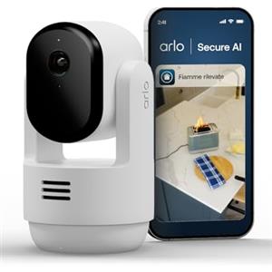 Arlo Essential 3 Indoor 2K PTZ, Telecamera di Sorveglianza WiFi Interno 2K, Rilevamento di AI, Visione Notturna, Audio Bidirezionale, 1 Telecamera, Bianca